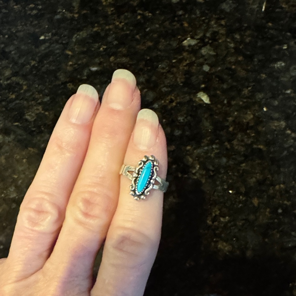 Turquoise Sterling Silver Ring - Blue Stone Accent
